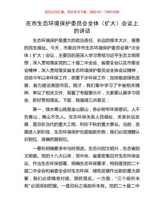 在市生态环境保护委员会全体（扩大）会议上的讲话.docx