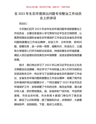 在2023年生态环境突出问题专项整治工作动员会上的讲话.docx