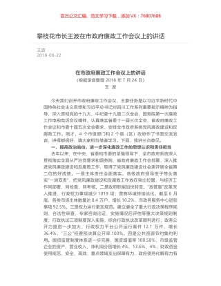 攀枝花市长王波在市政府廉政工作会议上的讲话.docx