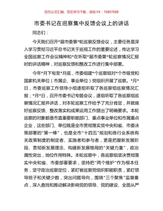 市委书记在巡察集中反馈会议上的讲话.docx