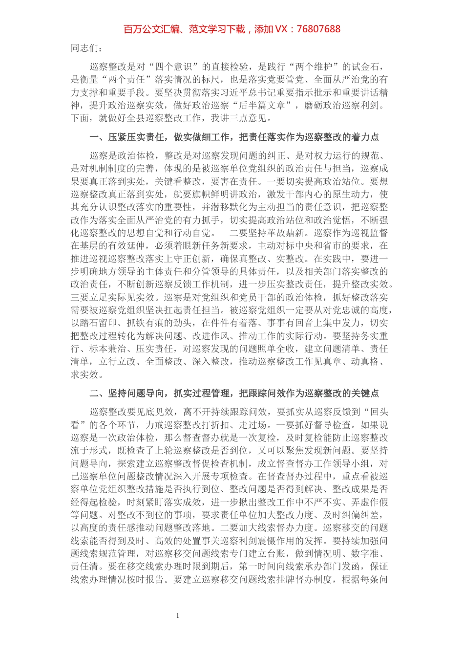 在全县巡察整改座谈会上的讲话.docx_第1页