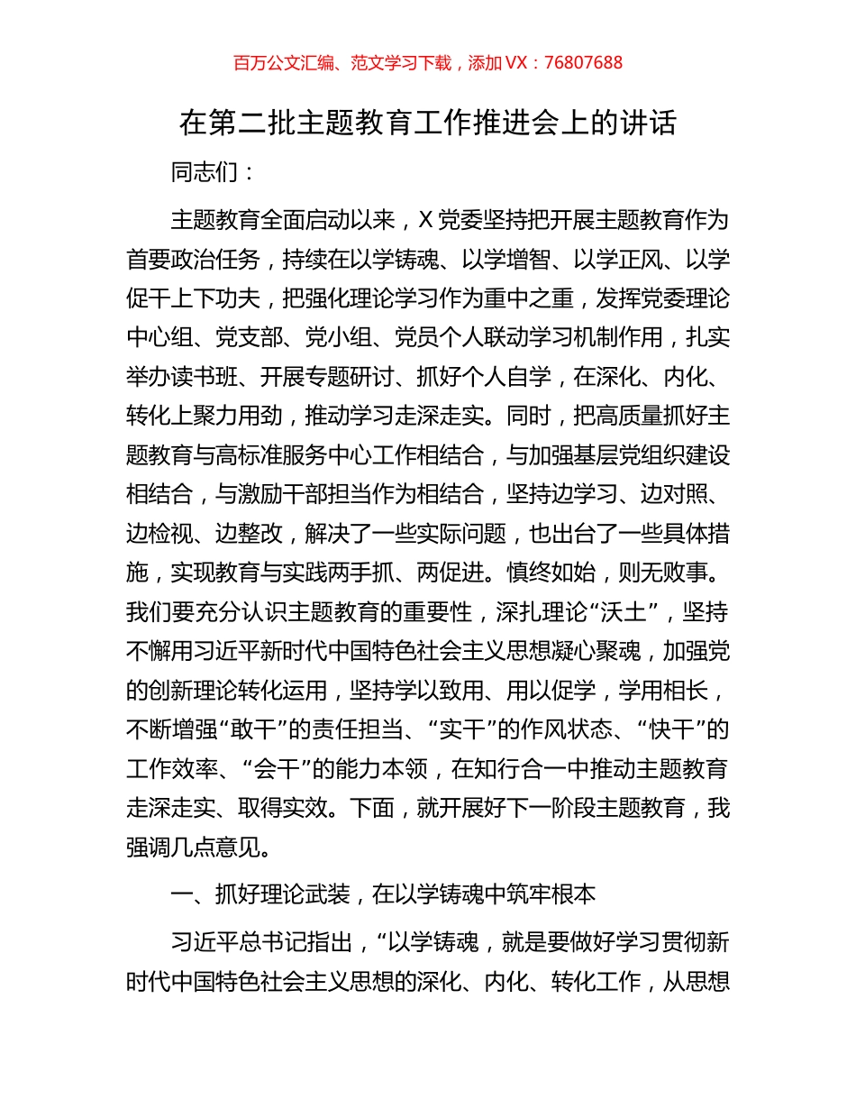 在第二批主题教育工作推进会上的讲话.docx_第1页