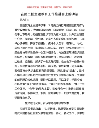 在第二批主题教育工作推进会上的讲话.docx