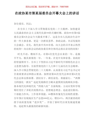 在政协某市第某届委员会开幕大会上的讲话.docx