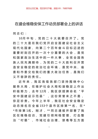 在盛会维稳安保工作动员部署会上的讲话.docx