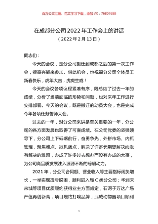 在成都分公司2022年工作会的讲话.docx