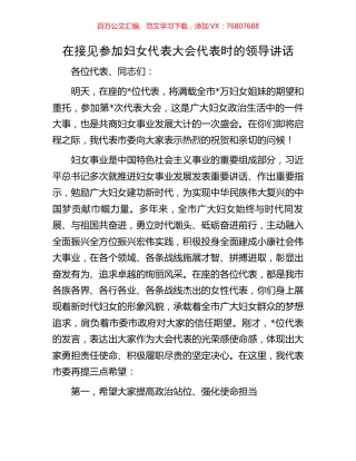在接见参加妇女代表大会代表时的领导讲话.docx