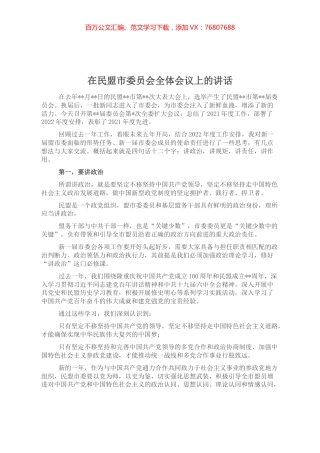 在民盟市委员会全体会议上的讲话.docx
