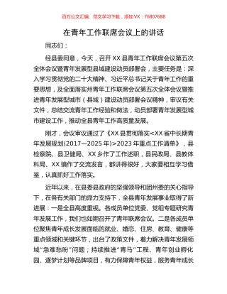 在青年工作联席会议上的讲话.docx