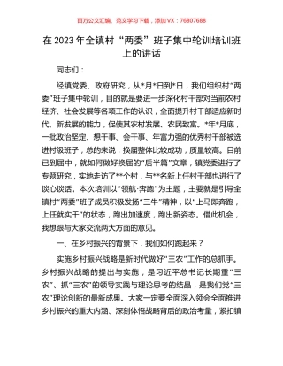 在2023年全镇村“两委”班子集中轮训培训班上的讲话.docx