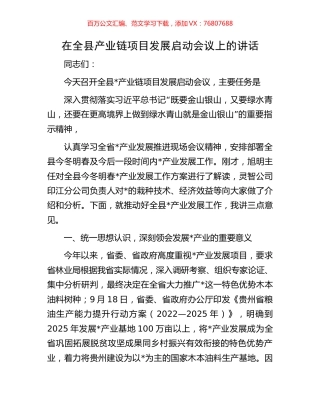 在全县产业链项目发展启动会议上的讲话.docx