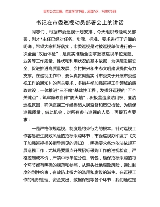 书记在市委巡视动员部署会上的讲话.docx