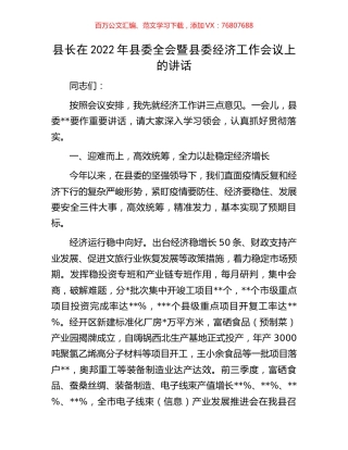 县长在2022年县委全会暨县委经济工作会议上的讲话.docx