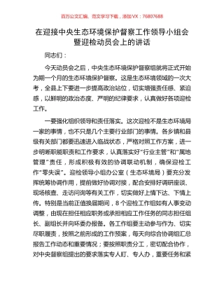 在迎接中央生态环境保护督察工作领导小组会暨迎检动员会上的讲话.docx