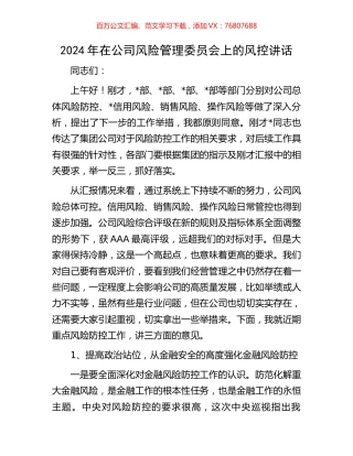 2024年在公司风险管理委员会上的风控讲话.docx