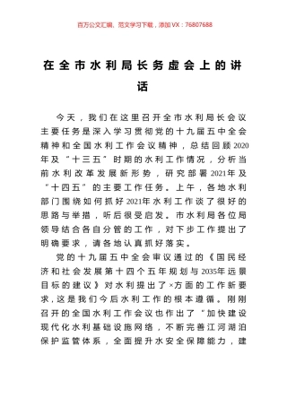 在全市水利局长务虚会上的讲话.docx