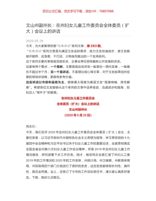 文山州副州长：在州妇女儿童工作委员会全体委员（扩大）会议上的讲话.docx