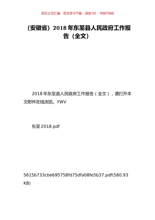 （安徽省）2018年东至县人民政府工作报告（全文）.doc