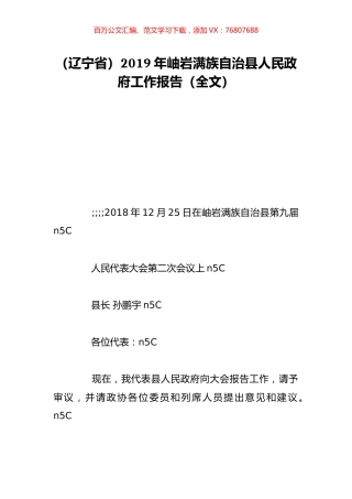（辽宁省）2019年岫岩满族自治县人民政府工作报告（全文）.doc