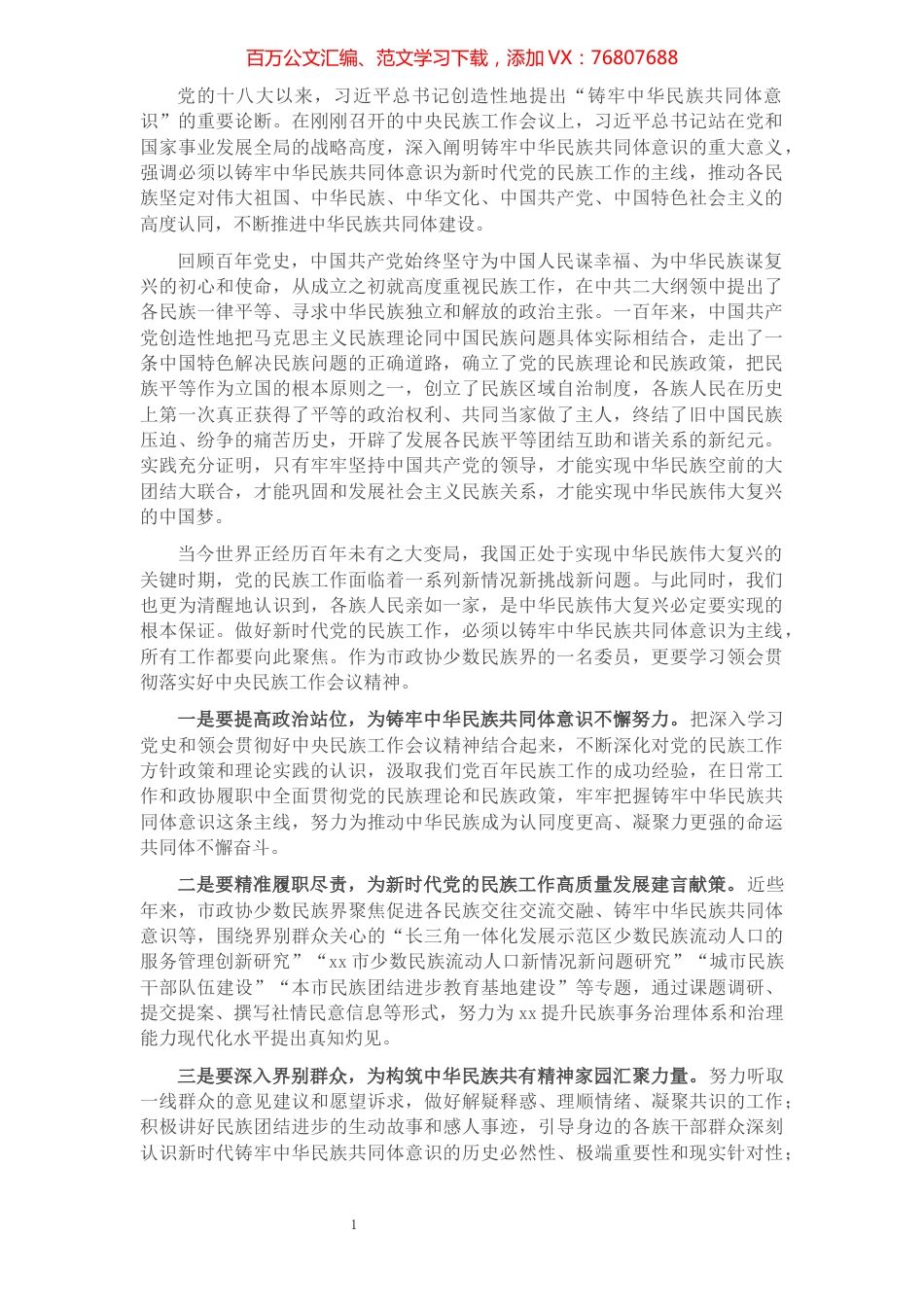 表态发言：凝心聚力铸牢中华民族共同体意识（大学副校长）.docx_第1页