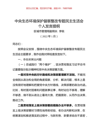 中央生态环境保护督察整改专题民主生活会个人发言.docx