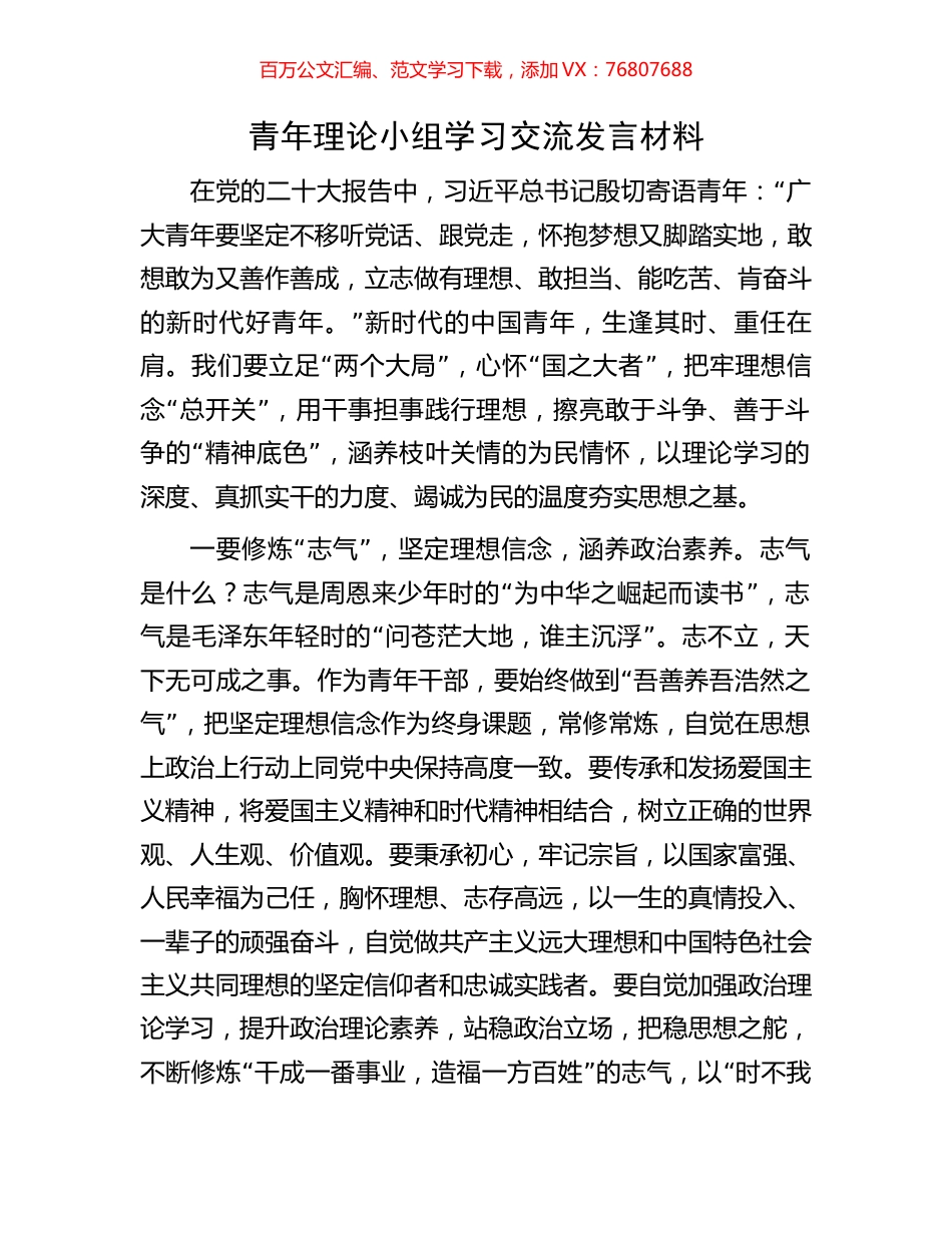 青年理论小组学习交流发言材料.docx_第1页