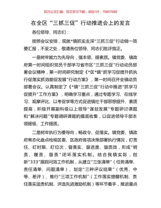 在全区“三抓三促”行动推进会上的发言.docx