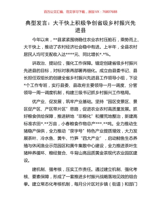 典型发言：大干快上积极争创省级乡村振兴先进县.docx