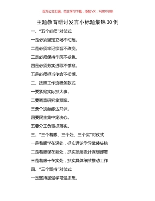 主题教育研讨发言小标题集锦30例.docx