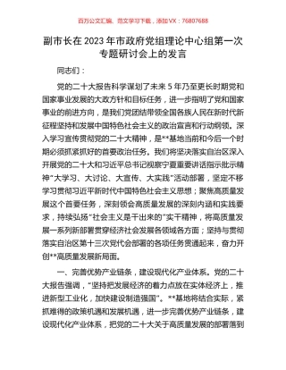 副市长在2023年市政府党组理论中心组第一次专题研讨会上的发言.docx