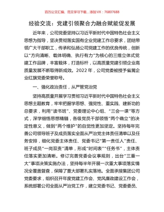 经验交流：党建引领聚合力融合赋能促发展.docx