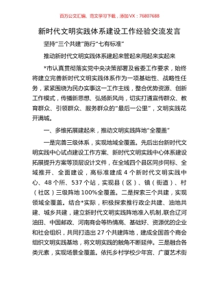 新时代文明实践体系建设工作经验交流发言.docx