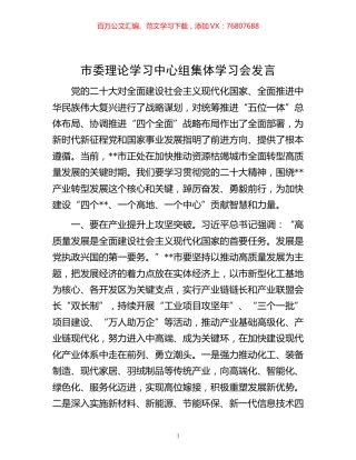 -市委理论学习中心组集体学习会发言.docx
