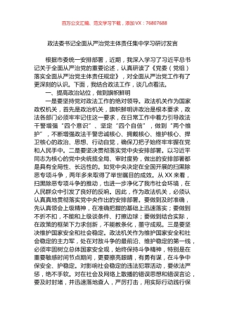 政法委书记全面从严治党主体责任集中学习研讨发言.docx