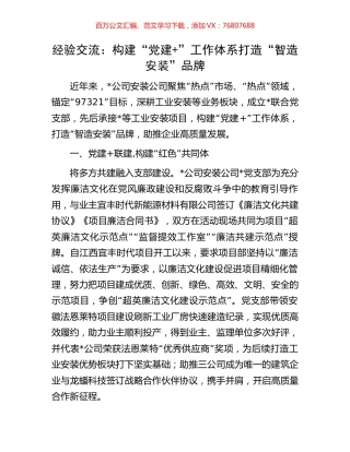 经验交流：构建“党建+”工作体系打造“智造安装”品牌.docx
