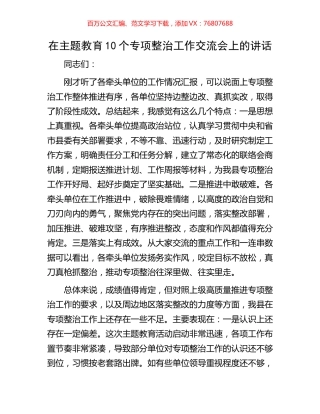 在主题教育10个专项整治工作交流会上的讲话.docx
