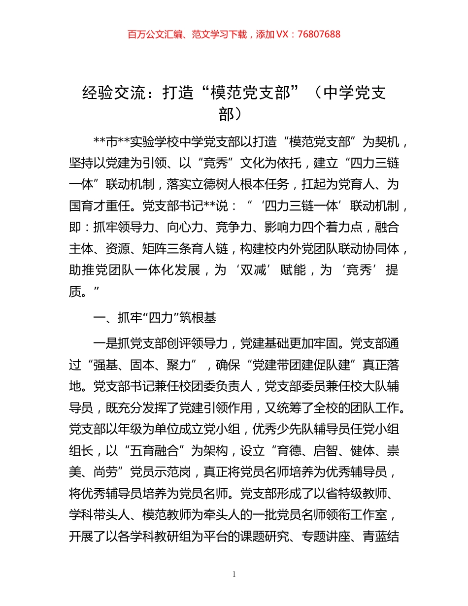 -经验交流：打造“模范党支部”（中学党支部）.docx_第1页