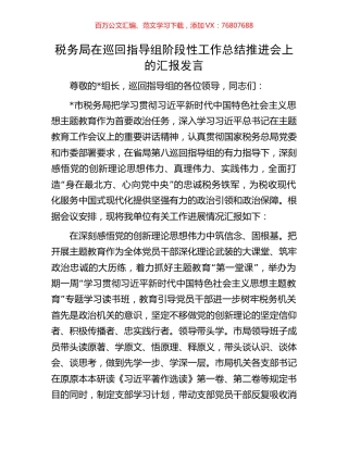税务局在巡回指导组阶段性工作总结推进会上的汇报发言.docx