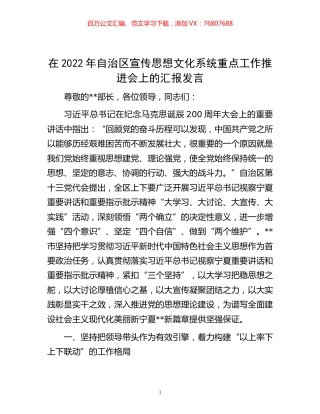 -在2022年自治区宣传思想文化系统重点工作推进会上的汇报发言.docx