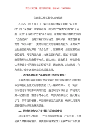 在巡察工作汇报会上的发言.docx