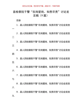 县检察院干警“在岗爱岗、知责尽责”讨论发言稿（9篇）.docx