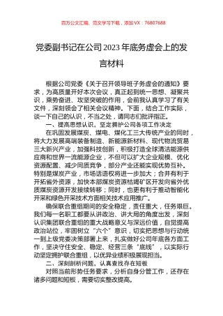 党委副书记在公司2023年底务虚会上的发言材料.docx