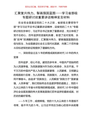 汇聚复兴伟力，掣画强国蓝图——学习省部级专题研讨班重要讲话精神发言材料.docx