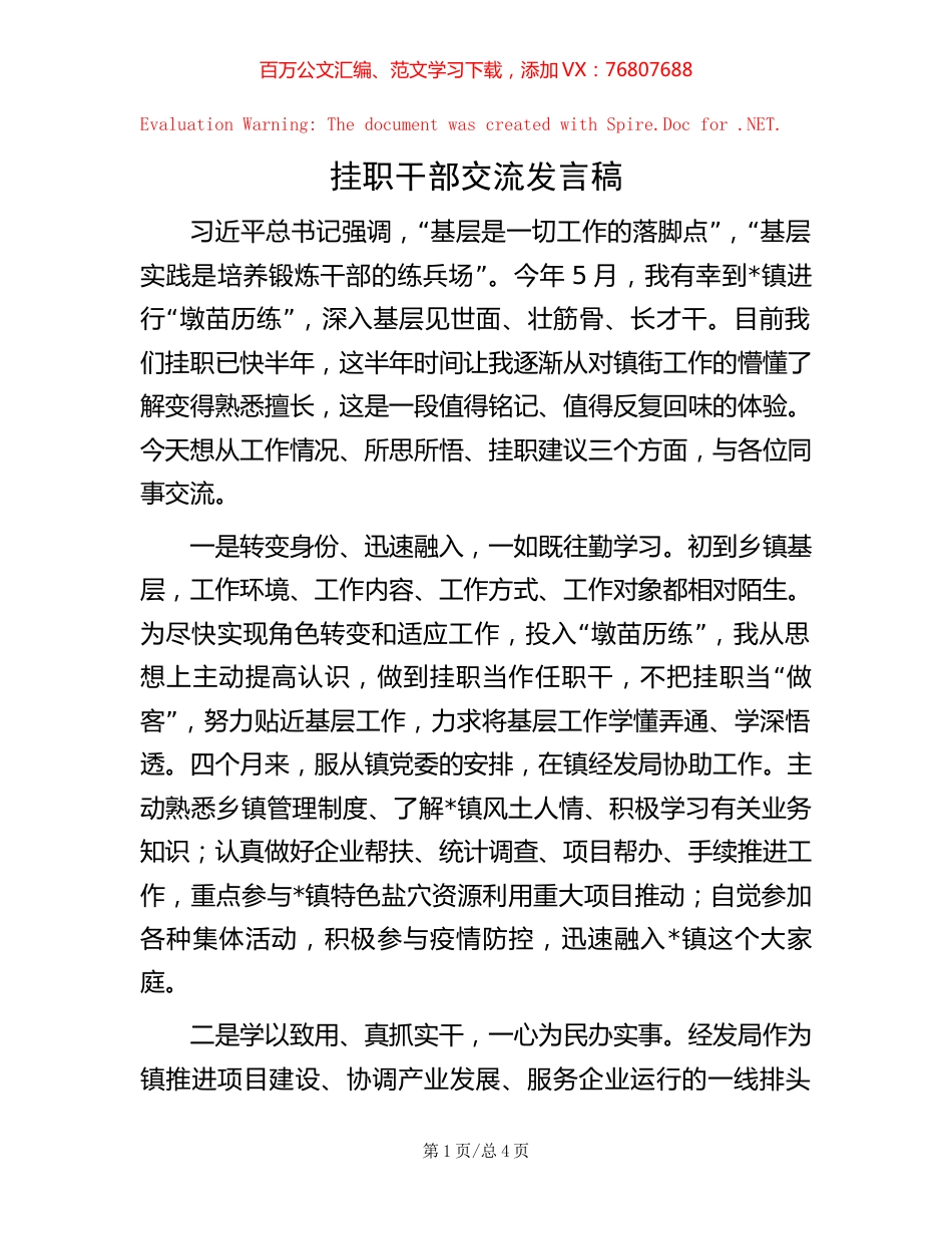 挂职干部交流发言稿【稿子汇】.docx_第1页