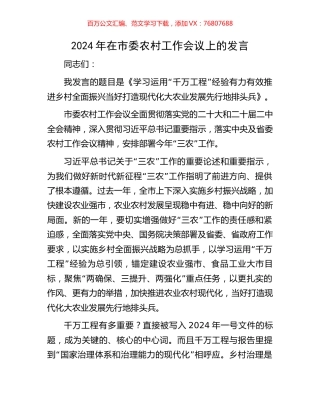 2024年在市委农村工作会议上的发言.docx