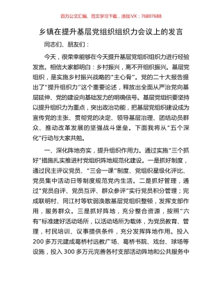 乡镇在提升基层党组织组织力会议上的发言.docx