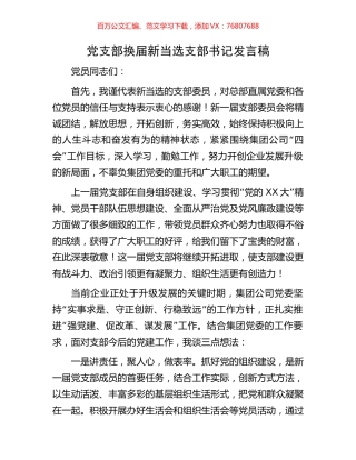 党支部换届新当选支部书记发言稿.docx