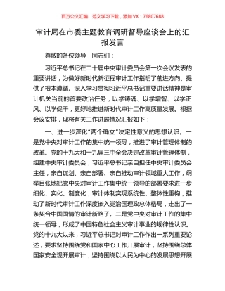 审计局在市委主题教育调研督导座谈会上的汇报发言.docx