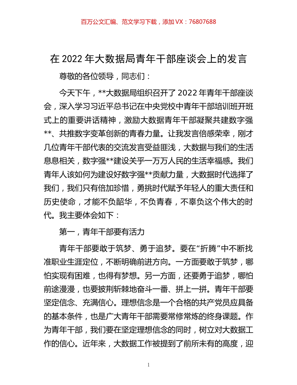 在2022年大数据局青年干部座谈会上的发言 (2).docx_第1页