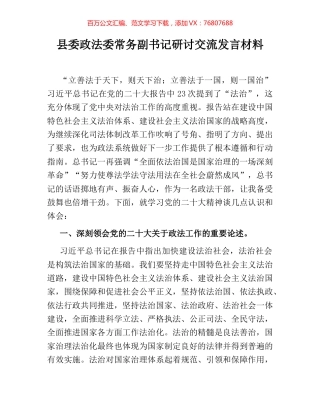 县委政法委常务副书记研讨交流发言材料.docx